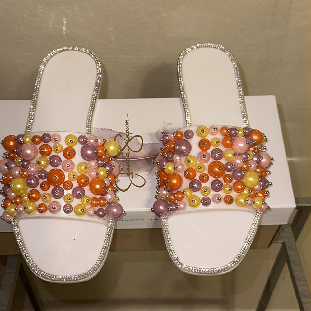 Jessica Simpson Kassime Slides..white/multi Jelly size 8 wore once.